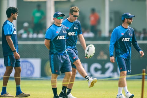 Afghanistan vs New Zealand 1st Test Day 1: New Zealand captain Tim Southee with teammates before the start of the match